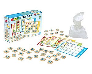 BINGO LETRAS MDF COM 90 PEÇAS + 4 CARTELAS JUNGLÇES REF.705