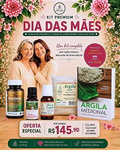 KIT PREMIUM (5 produtos) - 1 livro Argila + 1 Revibelle + 1 óleo de Copaíba + 1 óleo Rosa Mosqueta + 1 Argila Verde