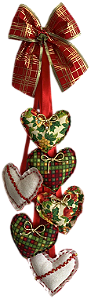 Pingente de corações para porta (laço vermelho e dourado) (50 x 10 cm)