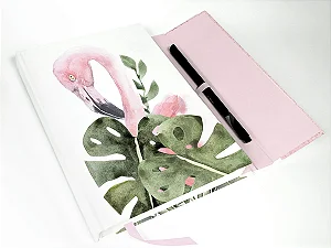 Caderno Flamingo com fechamento em ímã