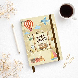 Caderno A5 viagem mala antiga vintage com elástico