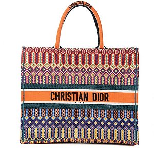 Bolsa Dior Book Tote Canvas Multicolor Laranja