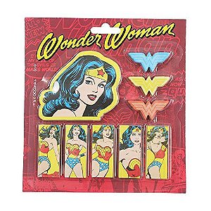 Set bloco de notas com adesivo dco wonder woman fd vermelho