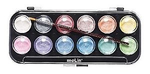 Aquarela Molin Metalica Artist Estojo Com 12 Coras + Pincel