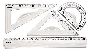 Conjunto Geométrico Molin - 4 peças (Régua, 2 Esquadros, Transferidor)