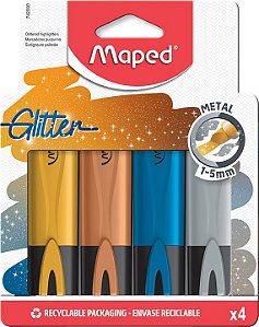 Marca Texto Glitter Metal Maped Estojo com 4