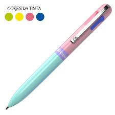 Caneta Esferográfica Cis Candy 4 Cores em 1 - Modelo 1 - Amarelo, Verde, Rosa e Azul