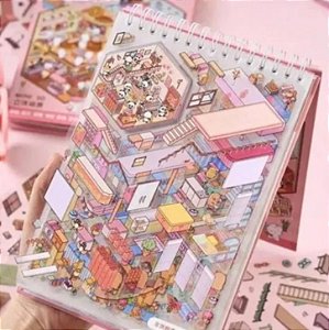 Caderno Interativo de Adesivos 3D com 8 Cenarios e Pinca (sortido)