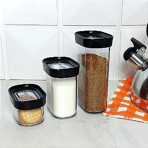 Conjunto 3 potes 500ml 350ml e 150ml em preto Helsim