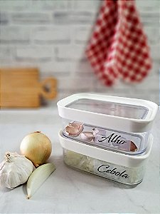 Porta Alho Organizador de Acrílico 450ml com Tampa Hermética