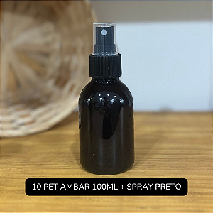 10 UNIDADES PET AMBAR 100ML C/ SPRAY PRETO