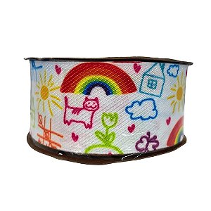 Fita Sinimbu Estampada 38mm - Escolar Desenhos Diversos - metro