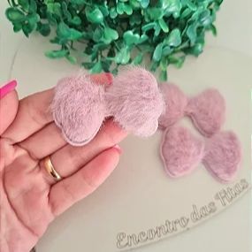Aplique Lacinho Peludo Rosa Antigo - Unidade