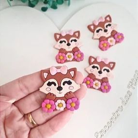 Aplique Emborrachado Raposa com Flor Rosa - Unidade