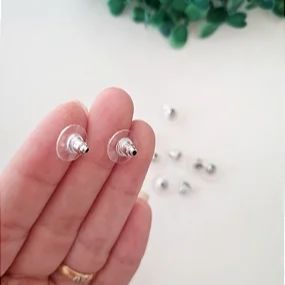 Tarraxa Brinco Sutiã  de Orelha Silicone Prata - 10 unidades