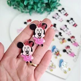 Aplique de Acrílico Minnie de Vestido Rosa - Unidade