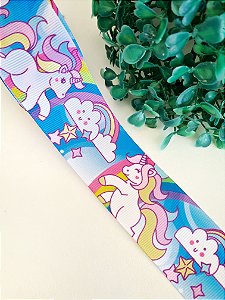 Fita Estampada Sakura 38mm - Unicórnio com Nuvem Candy - Metro