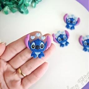 Aplique Emborrachado Stitch com Corações - Unidade