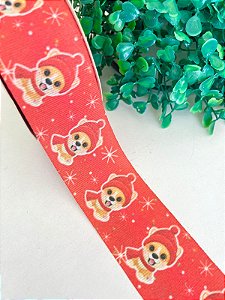 Fita de Gorgorão Estampada 38mm Art Fitas - Pet Natal Vermelho