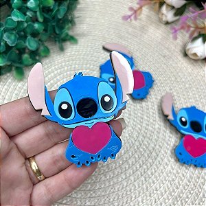 Aplique de Acrílico Stitch Com Coração Rosa Curvado para Tiara - Unidade