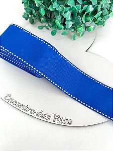 Fita Gorgorão Yama com Pesponto Branco - Azul Royal 352 38mm