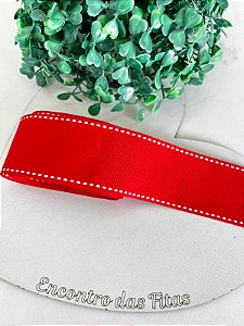 Fita Gorgorão Yama com Pesponto Branco Vermelho 235 38mm