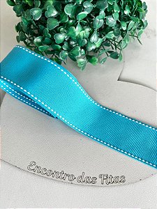 Fita Gorgorão Yama com Pesponto Branco - Azul 340 38mm