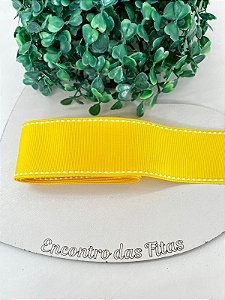 Fita Gorgorão Yama com Pesponto Branco - Amarelo 645 38mm