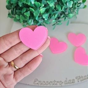 Aplique Coração de Acrílico com Glitter 3cm - Rosa Neon