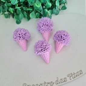 Aplique Sorvete com Pompom de Renda Lilás - Unidade