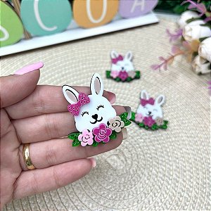 Aplique de Acrílico Páscoa Coelho com Flores - Unidade