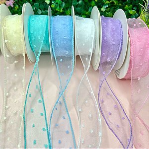 Fita Importada Organza Com Pompom 38mm - Metro