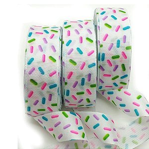 Fita de Gorgorão Estampada Sakura 22mm - Granulado Fundo Branco - Metro
