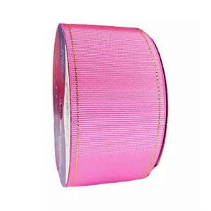 Fita de Gorgorão 38mm Cinderela com a Borda Dourada - Rosa Chiclete - Metro