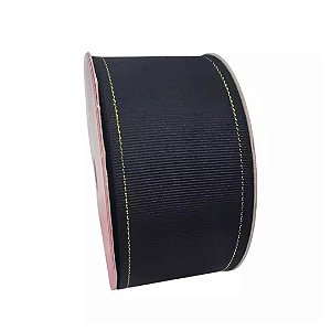Fita de Gorgorão 38mm Cinderela com a Borda Dourada - Preto - Metro