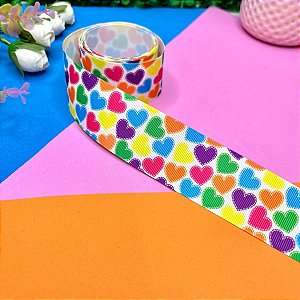 Fita de Gorgorão Estampada 38mm Yama Coração Colorido Forte - Metro