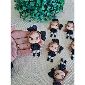 Aplique de Biscuit Boneca Inverno Vestido Preto - Unidade