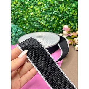 Fita Importada Tweed 38mm Preto com Borda- Metro