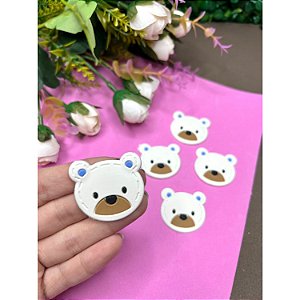 Aplique Emborrachado Urso Branco com Marrom e Azul - Unidade