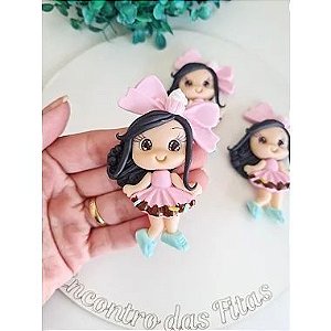 Aplique de Biscuit Boneca Vestido Rosa com Granulado - Unidade