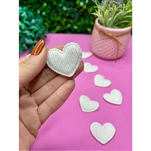 Aplique Almofadado Coração Veludo Cotelê - Branco