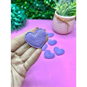 Aplique Almofadado Coração Veludo Cotelê - Roxo