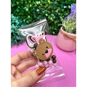 Kit Medida Certa de Prendedor de Chupeta - Ursinho Marrom com Rosa