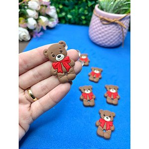 Aplique Emborrachado Urso com Laço Vermelho - Unidade