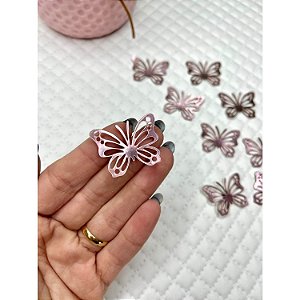 Aplique de Lonita Metalizada Rosa Borboleta - Unidade