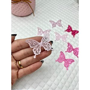 Aplique de Organza Borboleta 3cm - Unidade rosa bebe