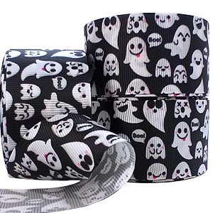 Fita de Gorgorão Estampada Sakura 38mm Halloween Fantasma - Metro