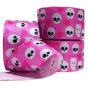 Fita de Gorgorão Estampada Sakura 38mm Halloween Caveiras - Metro