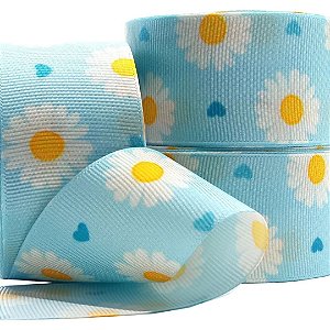 Fita de Gorgorão Estampada Sakura 38mm Floral Azul - metro