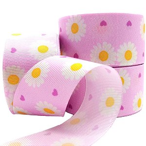 Fita de Gorgorão Estampada Sakura 38mm Floral Rosa - metro